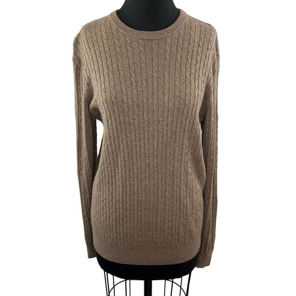 Enzo Mantovani Tan Brown Cashmere & Silk Cable Knit Crewneck Pullover Sweater L - Picture 1 of 7